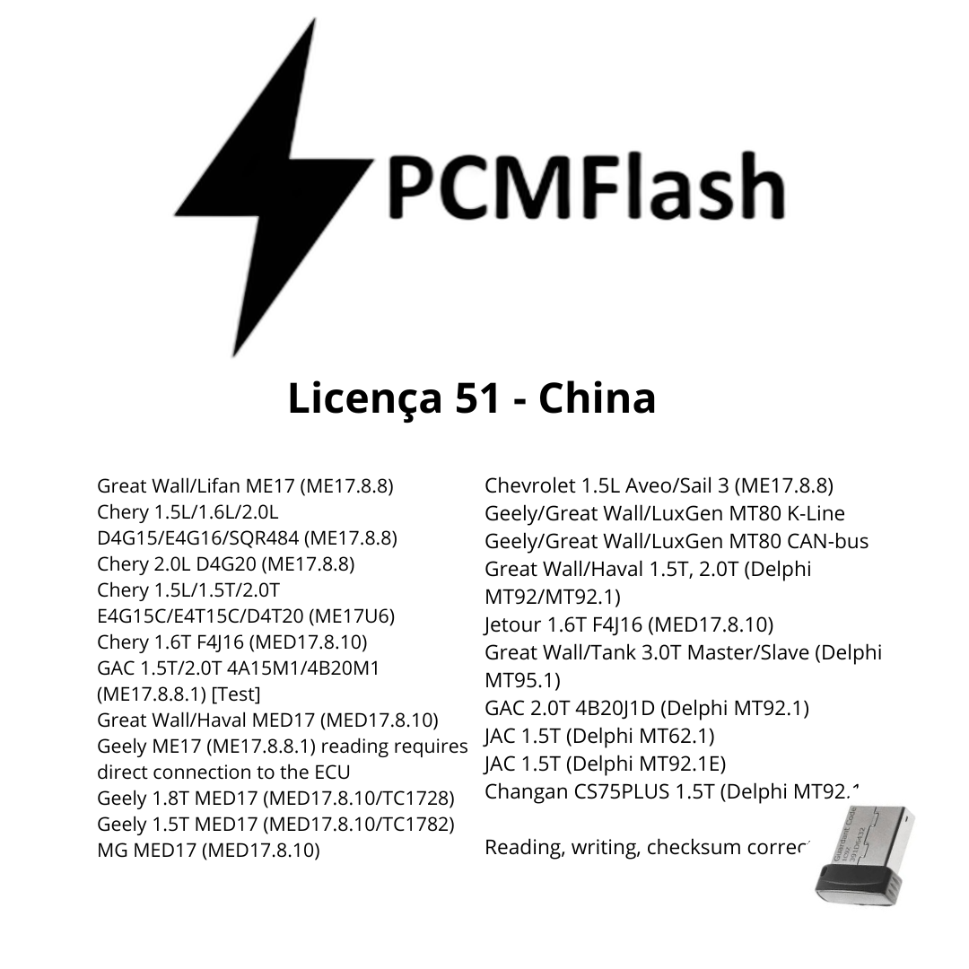 Doongle PCM Flash - Licensa de módulos 01 a 96 - Software para Remap de ECU's