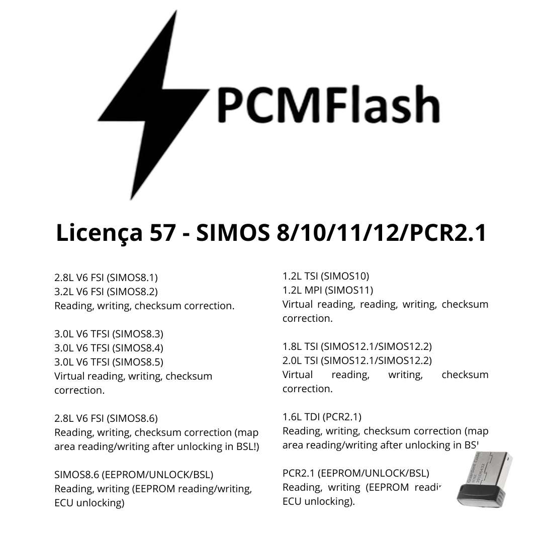 Doongle PCM Flash - Licencia para módulos 01 a 96 - Software para reasignación de ECU