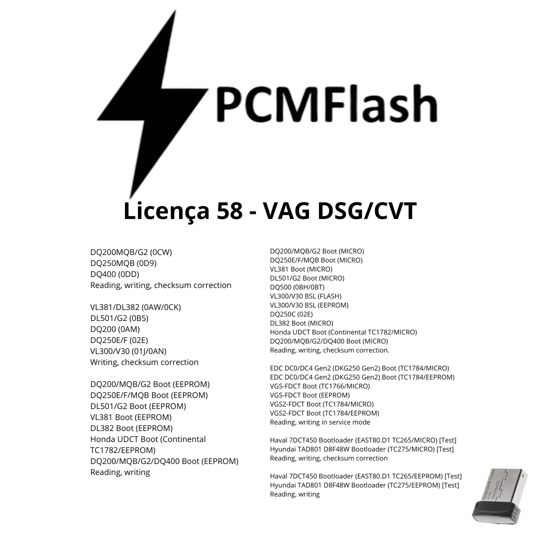 Doongle PCM Flash - Licencia para módulos 01 a 96 - Software para reasignación de ECU