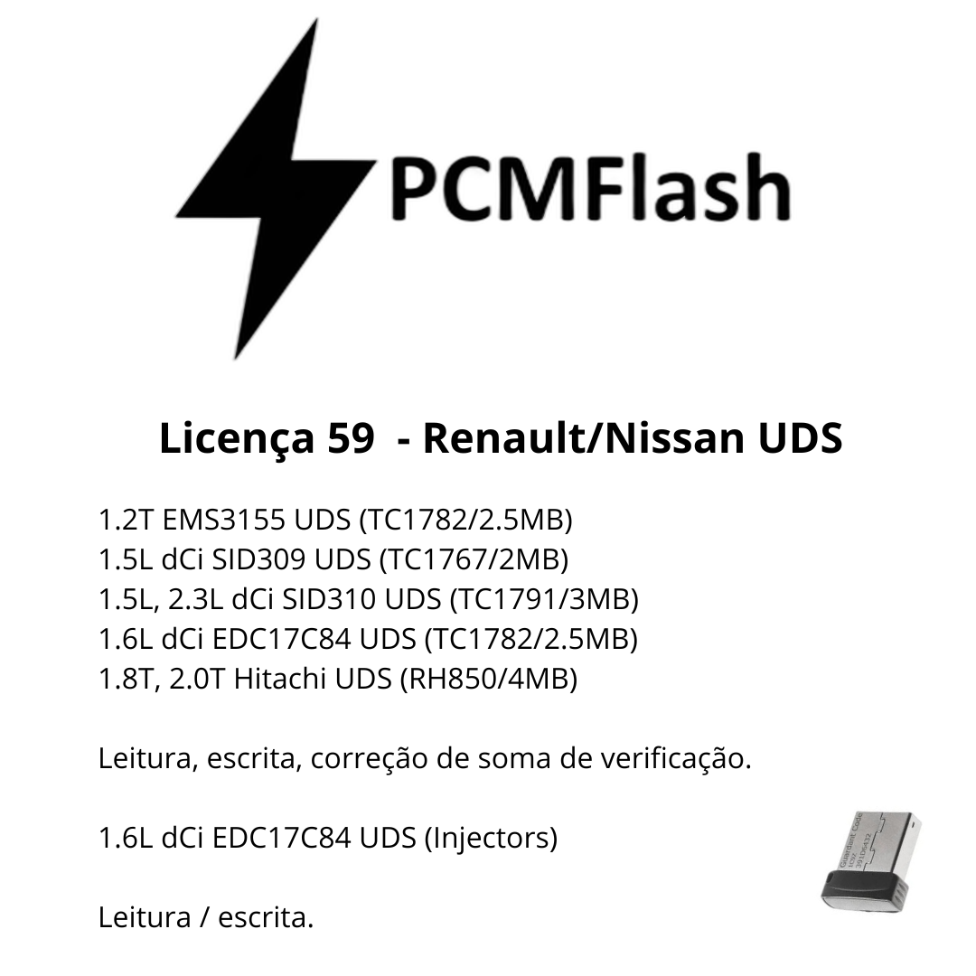 Doongle PCM Flash - Licencia para módulos 01 a 96 - Software para reasignación de ECU