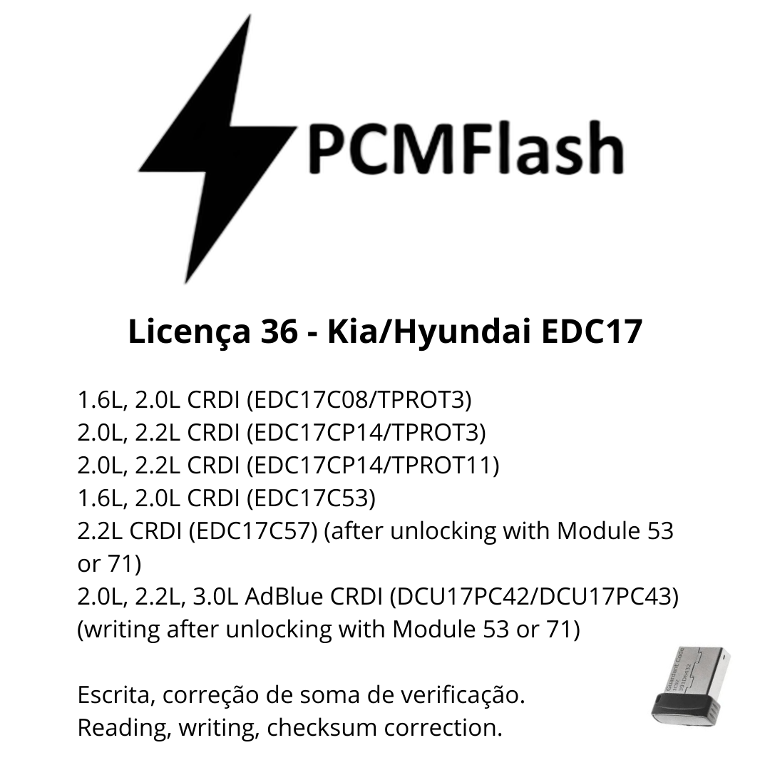 Doongle PCM Flash - Licencia para módulos 01 a 96 - Software para reasignación de ECU