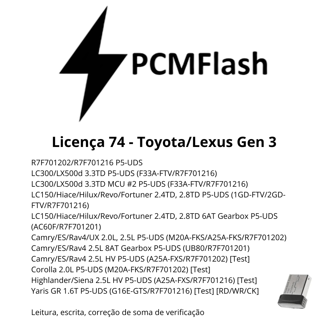 Doongle PCM Flash - Licencia para módulos 01 a 96 - Software para reasignación de ECU